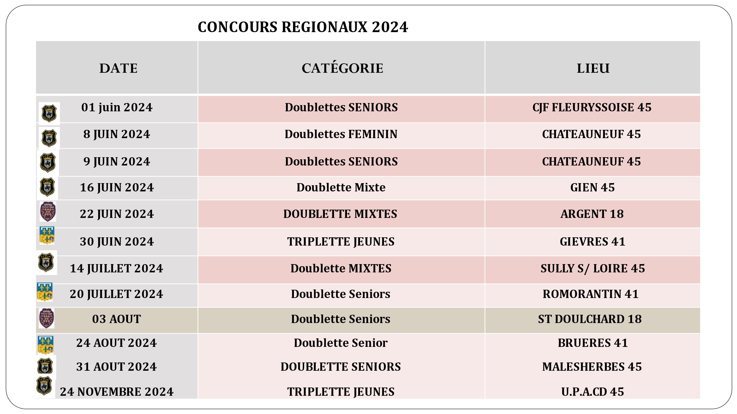 CALENDRIERS club Pétanque Comité du Loiret Pétanque Clubeo